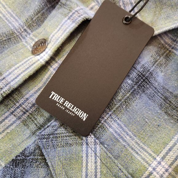 TRUE RELIGION HS Brushed Flannel Women's Button Up Long Sleeve Blouse Iris MED - Picture 13 of 13